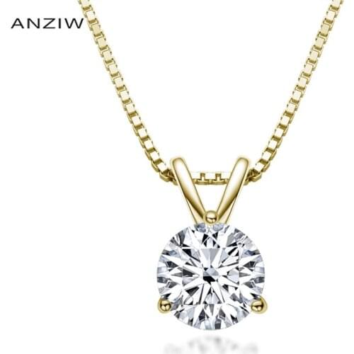 925 Sterling Silver Solitiare 1ct Moissanite Round Pendant Necklace Women Long Chain Necklace Wedding Jewelry collar de plata