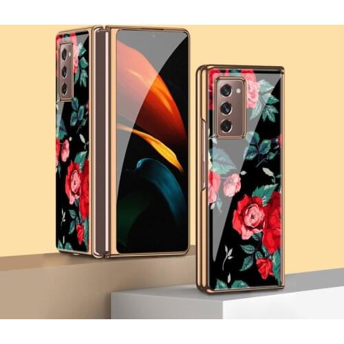 Z Fold2 5G Funda Case for Samsung Galaxy Z Fold 2 Case Vintage Rose Patterned Plexiglass Coque Phone Case Cover Capa Z Fold 2