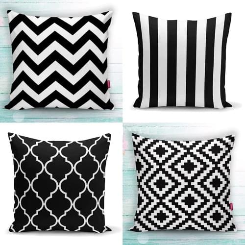Black White 4 Pcs Kombin Pillow decorate Case Set Pillow Case Set