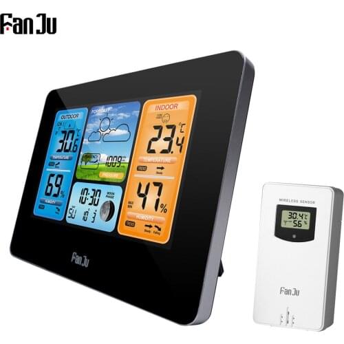 FanJu FJ3373 Digital ThermometerWeather Station LCD Alarm Clock Thermometer Hygrometer Indoor Outdoor Weather Forecast Barometer