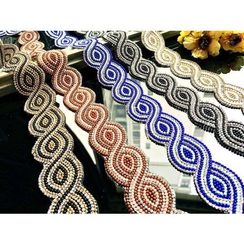 Crystal Rhinestone Beaded lace trim Diy craft clothing decorative accessories iron on lace trimming motif patches for clothing