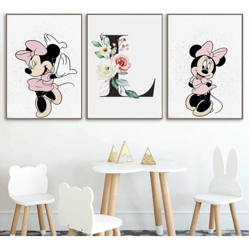 Disney Mickey Mouse and letter Canvas Painting Cartoon Poster Print Cuadros Wall Art Nordic style Picture for Kids Room Decor