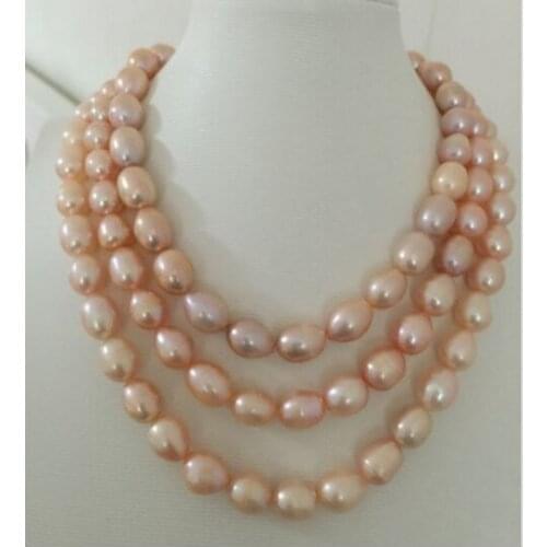 Elegant11-12mm south sea baroque gold pink pearl necklace 38inch 925s