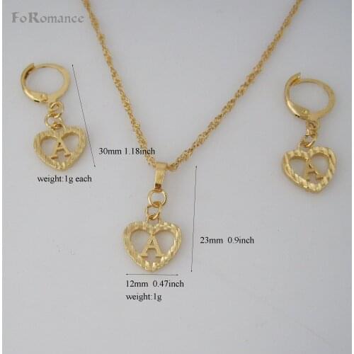 FoRomance- HIGH QUALITY GOLD GP OVERLAY 26 LETTERS FROM A TO T HEART LINE CARVED PENDANT 18" WATER WAVE NECKLACE EARRING SET