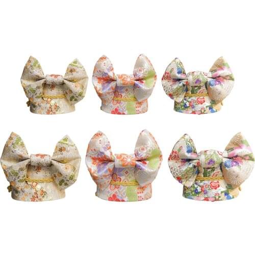 Japanese Kimono Obi Floral Elegant Pre-Tied Bow Waist Belt Ladies Geisha Bowknot Jacquard Yukata Robe Setting Sash Costume Accs