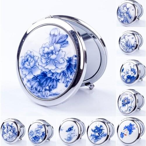 Makeup Mirror White and Blue Porcelain Pocket Mirrors