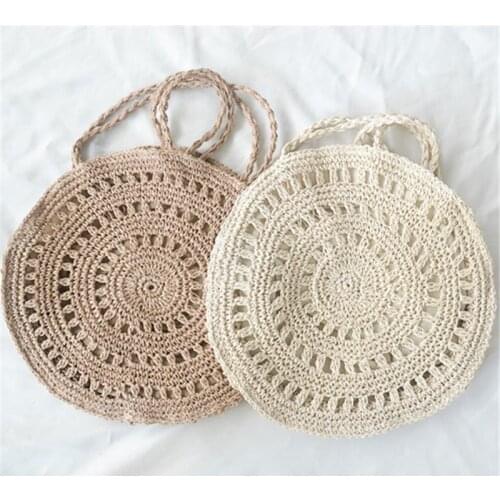 38x38CM New Round Crochet Flower Bag Female Summer Shoulder Bag Straw Bag Beach Bag a6310