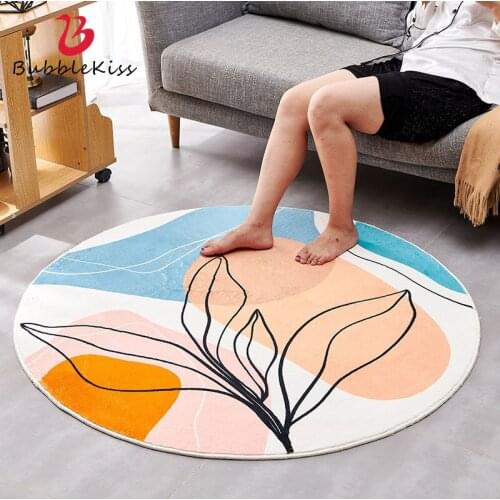 Bubble Kiss Creative Line Round Rug Anti Slip Home Bedside Area Floor Mats Furry Lamb Wool Kids Room Bedside Pad Soft Fulffy Mat