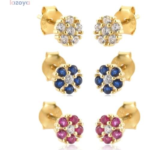 LOZOYA 925 Sterling Silver 2021 Gold Flower Stud Earring Piercing Luxury Jewelry Rock Punk Wedding Color Blossom