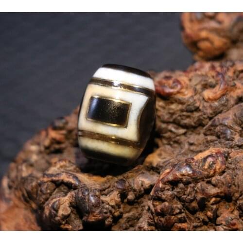 Power Energy Tibetan Old Oily Agate Patina Gold Line Inlaid Heaven&Earth Daluo dZi Bead Amulet LKbrother