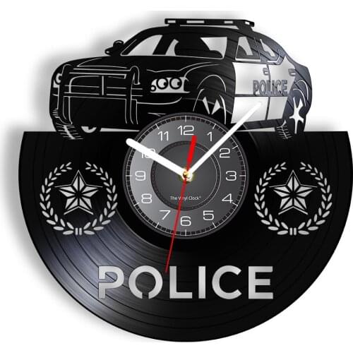 Police Van Wall Clock Made Of Real Vinyl Record For Law Enforcement Officer Protect And Serve Sheriff Decorative Silent Clock