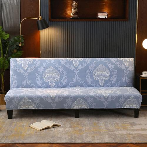 Papa&Mima Blue Bohemian European Style Stretch Bed Sofa Cover Protective Slipcovers No Armrest Couch Case Spandex Polyester