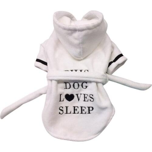 Pet Dog Hooded Nightgown Pajamas Puppy Clothes Soft Pets Dogs Cat Coat Costume White Robe Coral Bathrobe Dog Bathrobe Pajamas