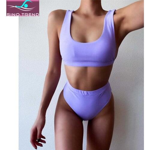 New Sexy 2021 Padded Female Swimsuit Solid High Waist Bikini Set Women Two-pieces Bather Swimwear Bathing Suit Swim Lady