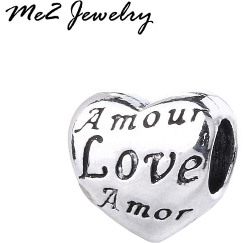 2017 Wholesale Silver Love Amor Heart Fit European Diy Bracelets Top Quality Charm Beads Jewelry