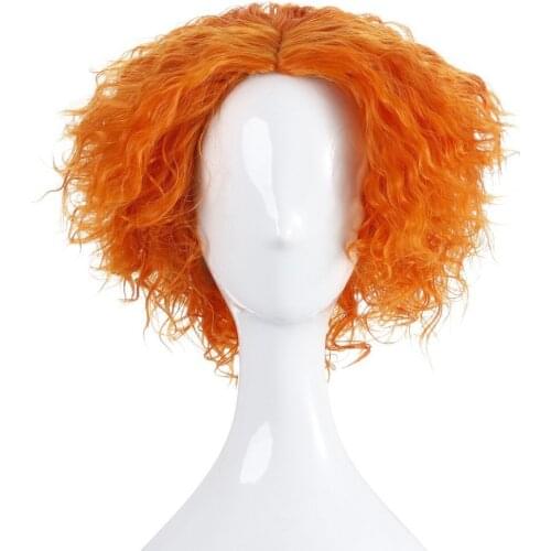 Movie Wig Heat Orange Short Curly Hair Resistant Synthetic Hair Free Wig Cap Halloween Party Props