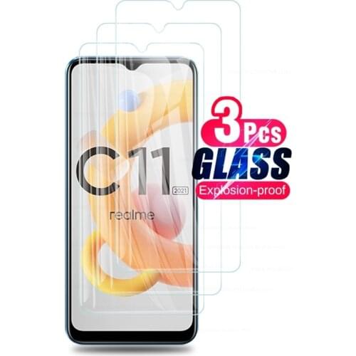Realmi c11 2021 glass 3pcs protective glasses on the for realme relme realm c21 c11 c 21 11 smartfon touch screen protector film
