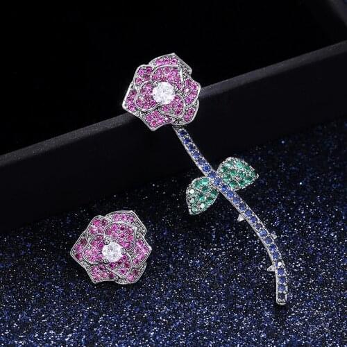 HUAMI Flower Stud Earrings Leaf Detachable Shape Jewelry for Women Vintage Zircon Gift for Girlfriend Fashion Ins Hot Sale