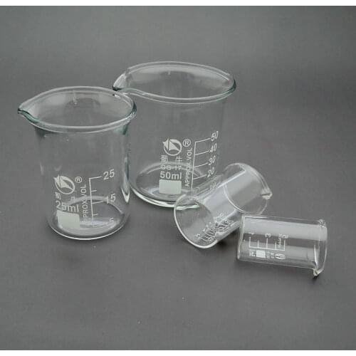 1Set (5/10/25/50ml ) Lab Boro Glass Beaker Laboratory Measuring Glass Cup Clear Measuring Medicine Containers
