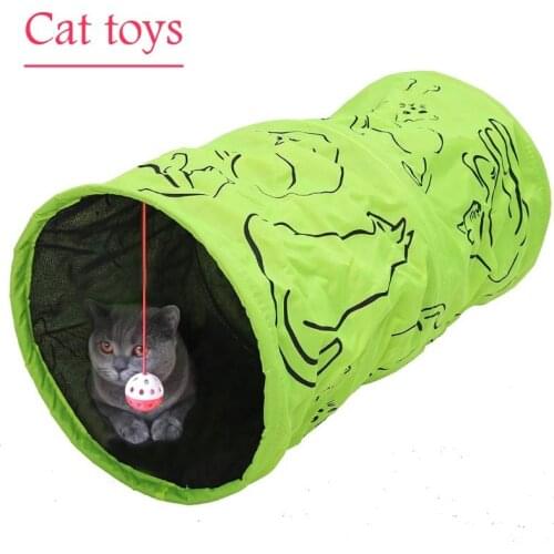 Pet Tunnel Cat Printed Green Lovely Crinkly Kitten Tunnel Toy With Ball Play Fun Toy Tunnel Bulk Cat Toys Rabbit Play Tunnel