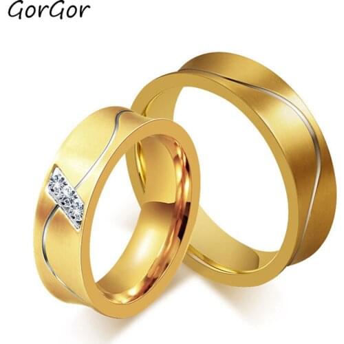 GorGor Rings Lovers Titanium Steel Golden Weddings Engagement Simplicity Fashion Style Individuality Smart Accessories CR-033