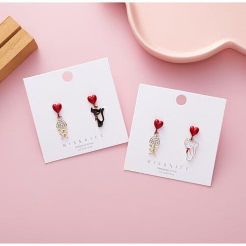 Fashion Asymmetrical Love Cat Fish Temperament and Cute Fish Cat Stud Earrings for Women Girls Kids Jewelry Gifts Accessory