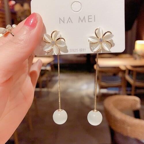 2021 Trend Flower Crystals Opal Stones Tassel Exquisiteness Modern Fashion French Luxury Statement Earrings For Women Jewelry