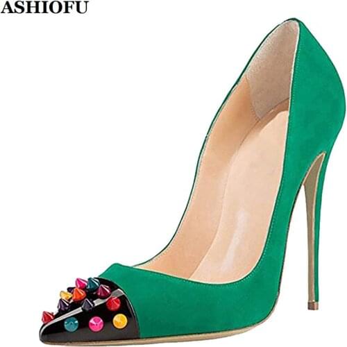 ASHIOFU Handmade Ladies High Heel Pumps Spikes-toe Party Club Dress Shoes Stiletto Evening Fashion Pumps Court Shoes