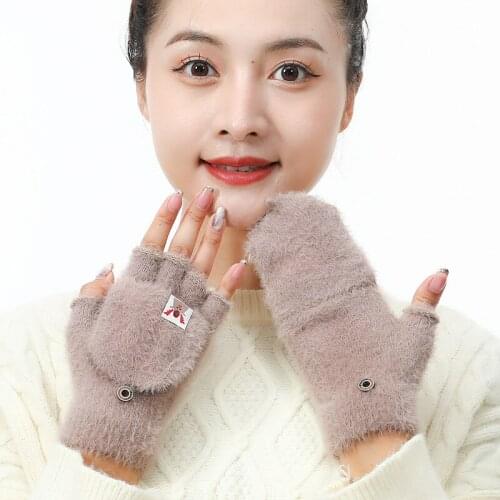 Women Winter Christmas Deer Gloves Knitted Mittens Fluffy Touch Screen Driving Fingerless Gloves Half Finger Velvet Gloves Gifts