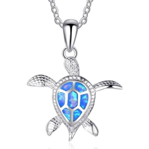 Marcatsa Fashion Red Blue Color Fire Opal Turtle Pendant Necklace for Women Boho Animal Statement Choker Necklace Beach Jewelry