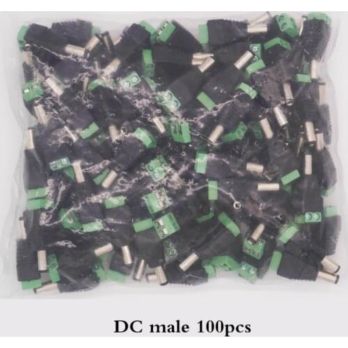 100pcs Male DC connector 2.1*5.5mm Power Jack Adapter Plug Cable easy Connector for CCTV Camera/3528/5050 led strip light