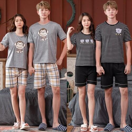 2021 Women Pajamas Summer Short Sleeves Wear Thin Cartoon Sleepwear women Cute Pijamas Nightie Home Suit Wear Mens Pajamas Suit