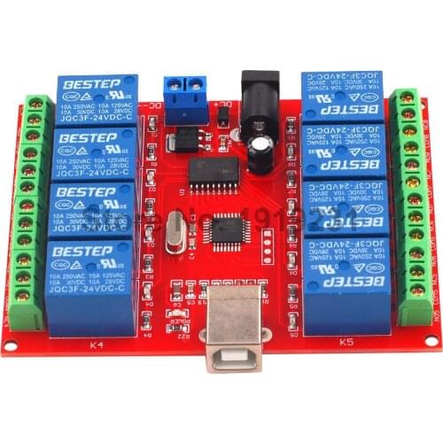 24V 8 Channel Programmable Relay Module USB Computer Control for Smart Home
