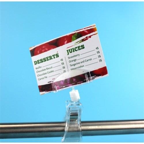 5pcs Supermarket Retails Clear Pop Plastic Sign Menu Paper Card Display Price Label Tag Promotion Clips Holders