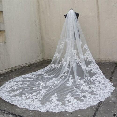 White/ Ivory 1 Layer Cathedral Wedding Veil Lace Bridal Veil chapel veil bridal lace veil