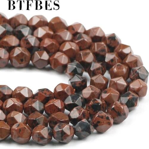 BTFBES Dark Red Faceted Mahogany Natural Stone beads 8mm 45pcs/lot Spacer loose beads for Jewelry Making DIY Bracelet 15'' inche