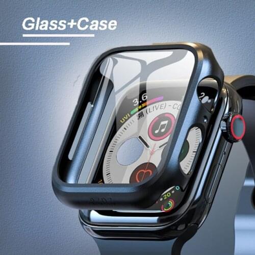 Case+Glass For Apple Watch 5 44mm 40mm iWatch 3D 9H bumper cover+Screen Protector apple watch series 6 4 3 38mm 42 mm