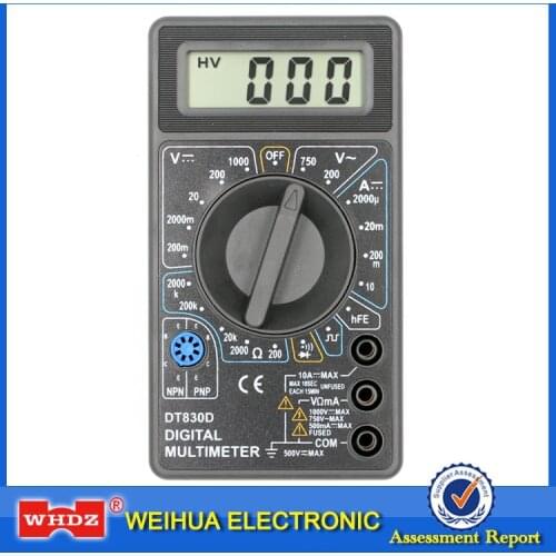 WHDZ DT-830D Mini Digital Multimeter with Buzzer Overload protection Safety Voltage Ampere Ohm Tester Probe DC AC LCD Black