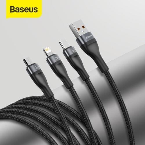 Baseus 3 in 1 USB Type C Cable for iPhone 11 Pro Phone Charger 5A Fast Charging Data Cable for Xiaomi Samsung Micro USB C Cable