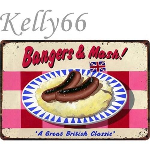 [ Kelly66 ] BANGERS MASH Vintage Metal Sign Tin Poster Home Decor Bar Wall Art Painting 20*30 CM Size y-1498