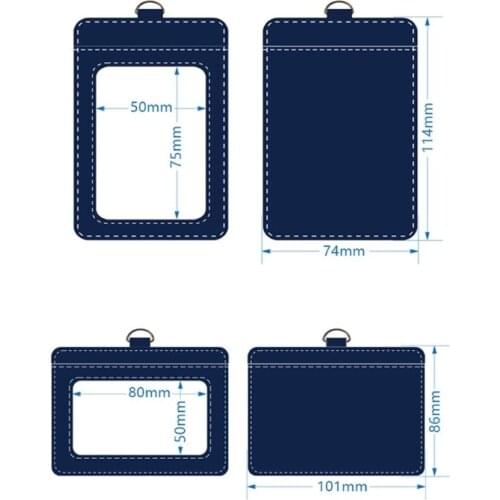 Badge Holder PU Leather ID Card Holder Wallet with Neck Lanyard 2-Sided Pocket F3MD