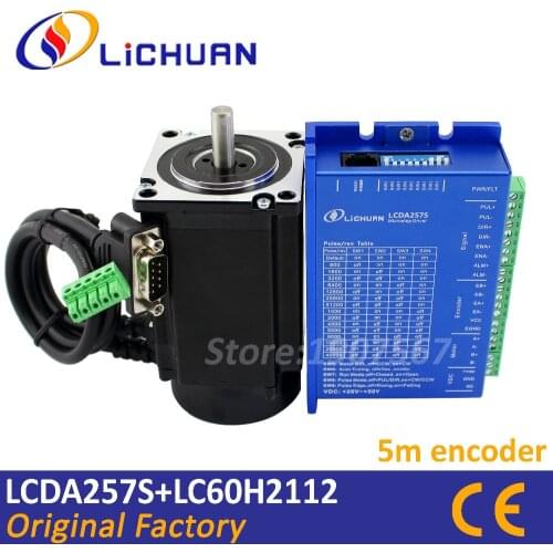 Lichuan 4.8N.m 680oz.in Nema24 closed loop stepper motor and driver with 5m encoder cable 2 phase L-112mm D=8mm DC20-50V 6A