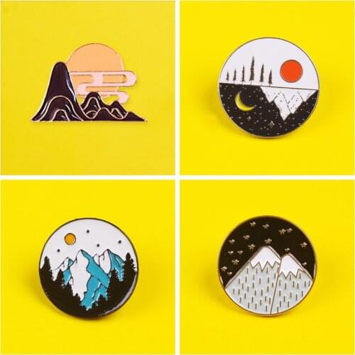 Metal badge heart mountain black and white aroun accessories clothes lapel pin brooch gift icon jewelry decoration pins briiches