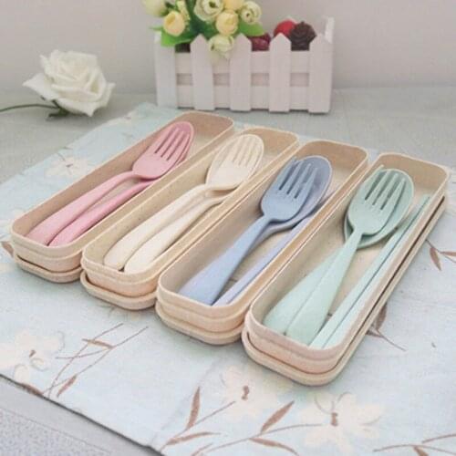3Pcs Kids Children Dinnerware Sets Chopsticks Fork Spoon Set Utensil Set Travel Cutlery Camping Tableware Portable Set