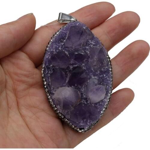 Natural Stone Charm Pendant Amethysts Bud Horse Eye Shape for Jewelry Making DIY Bracelet Earring Necklace Accessories 40x70mm