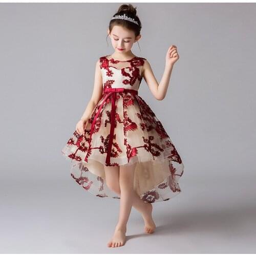 Summer New Childrens Princess Dress Lace Tail Girls Wedding Dresses Christmas Party Ball Party Evening Dress Graduation Costume