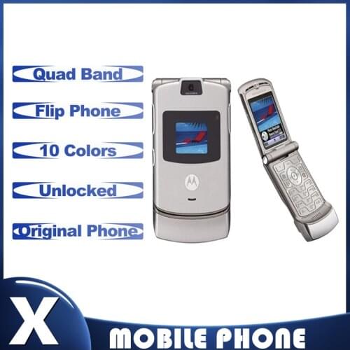 Original V3 Original Motorola Razr V3 GSM Quad Band Flip Unlocked Old Used Mobile Phone Frees hipping
