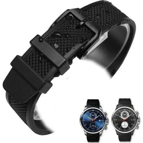 MERJUST Curved End 22mm Black Soft Silicone Rubber Watchband Strap For IWC PORTUGIESER YACHT CLUB CHRONOGRAPH IW390502 IW390209