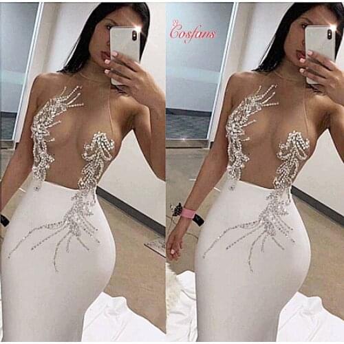 Mesh perspective Sexy nightclub celebrity cocktail party bandage dress womans dress black White Mesh perspective bar club dres