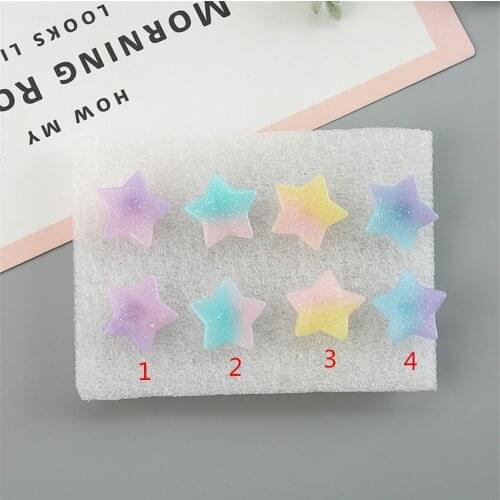 1pair 19*19 mm Very Cute Glitter Gradient Resin Star Stud Earrings for Kids Girls Teens Jewelry
